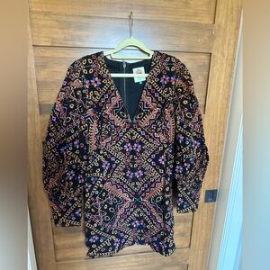 FARM Rio Black and Multicolor Long Sleeve Dress